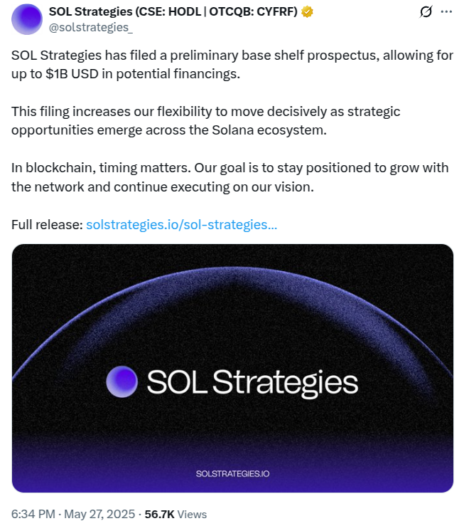 Sol Strategies hints $1B raise, DeFi Dev Corp liquid stakes